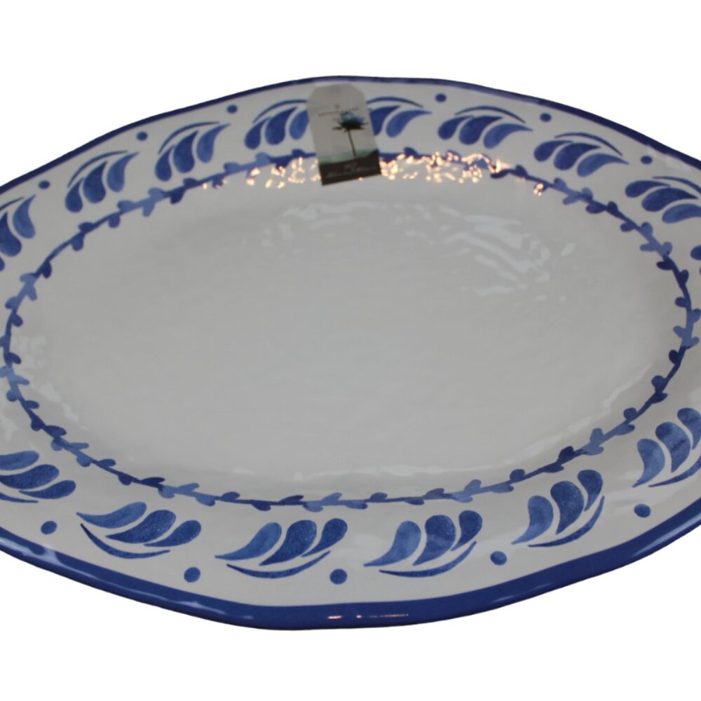 Artisan De Luxe Blue Scroll Serving Dish Platter Tray 18" Melamine White NWT